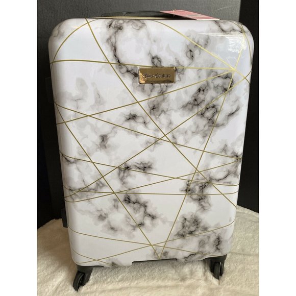 JUICY COUTURE Handbags - JUICY COUTURE 25” Hardside Wheeled Spinner White Marble Gold Suitcase NWT $280